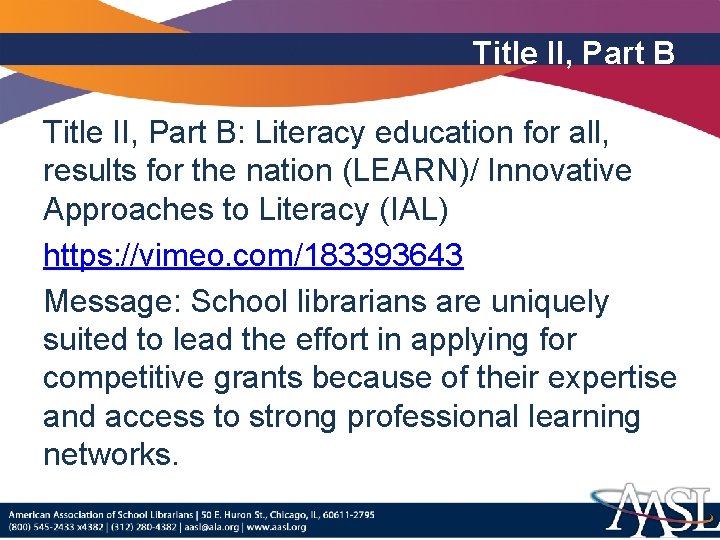 Title II, Part B: Literacy education for all, results for the nation (LEARN)/ Innovative