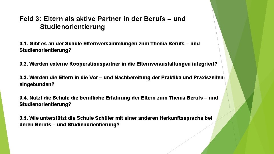 Feld 3: Eltern als aktive Partner in der Berufs – und Studienorientierung 3. 1.