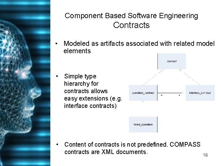 Component Based Software Engineering Contracts • Modeled as artifacts associated with related model elements