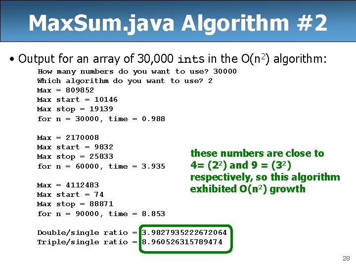 Max. Sum. java Algorithm #2 • Output for an array of 30, 000 ints