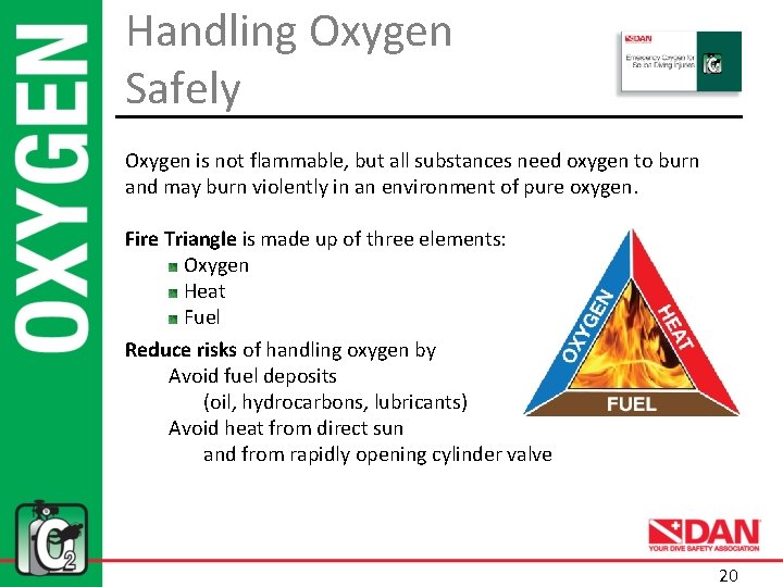 Handling Oxygen Safely Oxygen is not flammable, but all substances need oxygen to burn