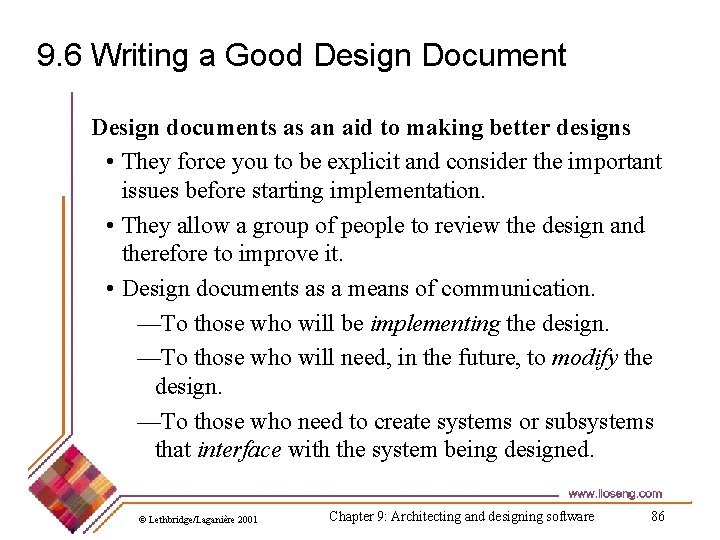 9. 6 Writing a Good Design Document Design documents as an aid to making