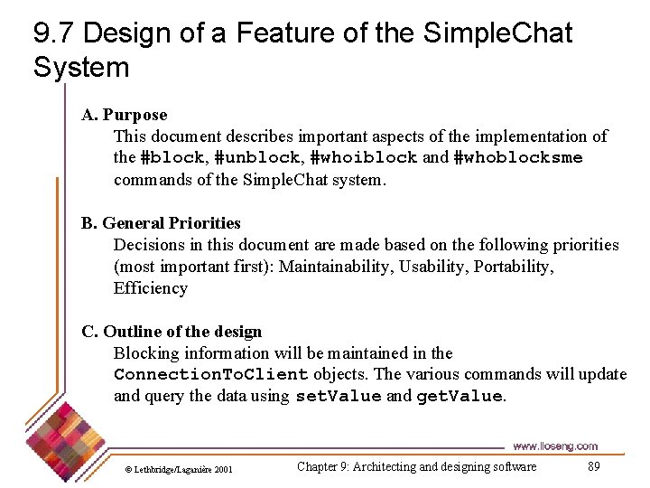 9. 7 Design of a Feature of the Simple. Chat System A. Purpose This