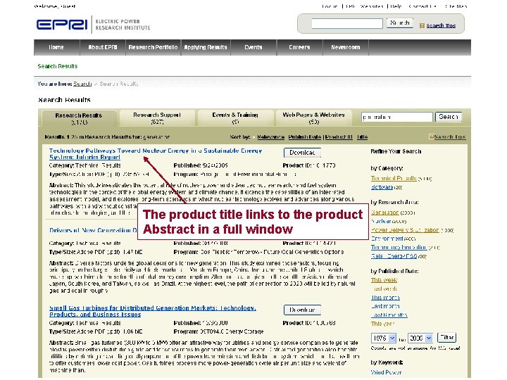 The product title links to the product Abstract in a full window 