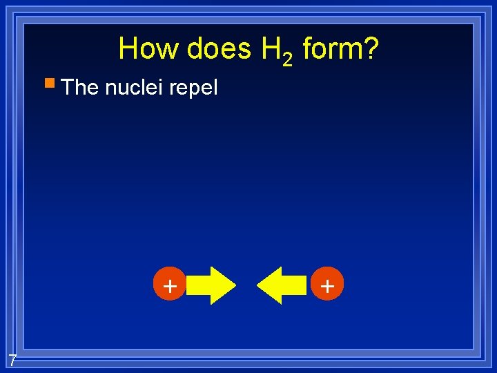 How does H 2 form? § The nuclei repel + 7 + 