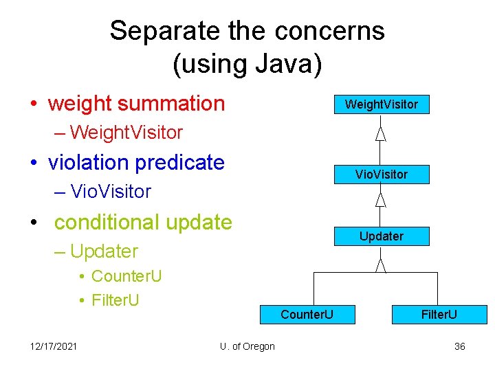 Separate the concerns (using Java) • weight summation Weight. Visitor – Weight. Visitor •