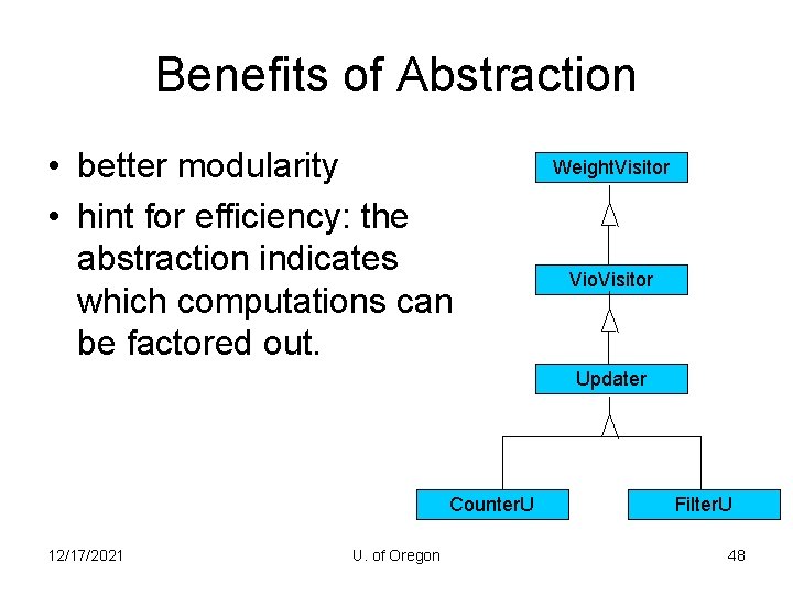 Benefits of Abstraction • better modularity • hint for efficiency: the abstraction indicates which