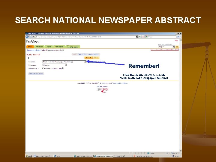 SEARCH NATIONAL NEWSPAPER ABSTRACT Remember! Click the down arrow to search News-National Newspaper Abstract