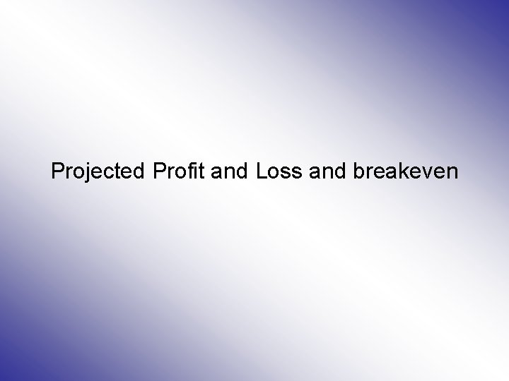 Projected Profit and Loss and breakeven 