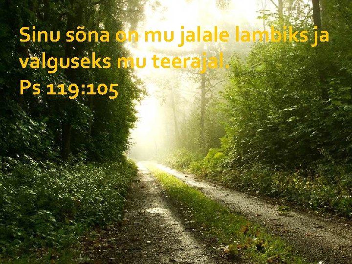 Sinu sõna on mu jalale lambiks ja valguseks mu teerajal. Ps 119: 105 