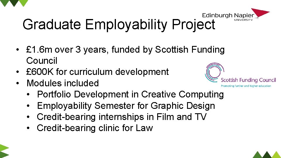 Graduate Employability Project • £ 1. 6 m over 3 years, funded by Scottish
