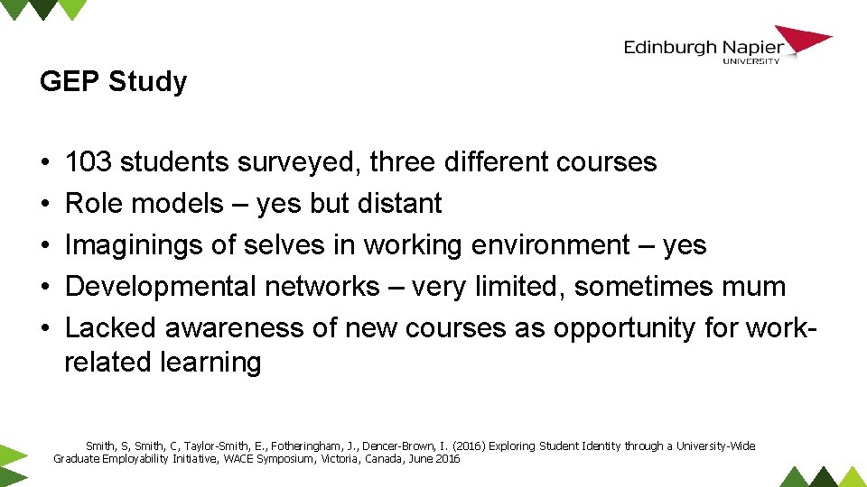 GEP Study • • • 103 students surveyed, three different courses Role models –