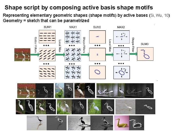 Shape script by composing active basis shape motifs Representing elementary geometric shapes (shape motifs)
