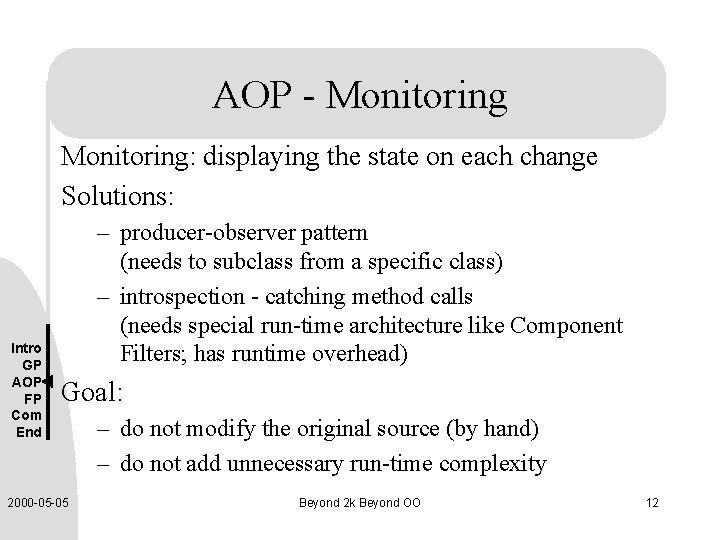 AOP - Monitoring: displaying the state on each change Solutions: Intro GP AOP FP