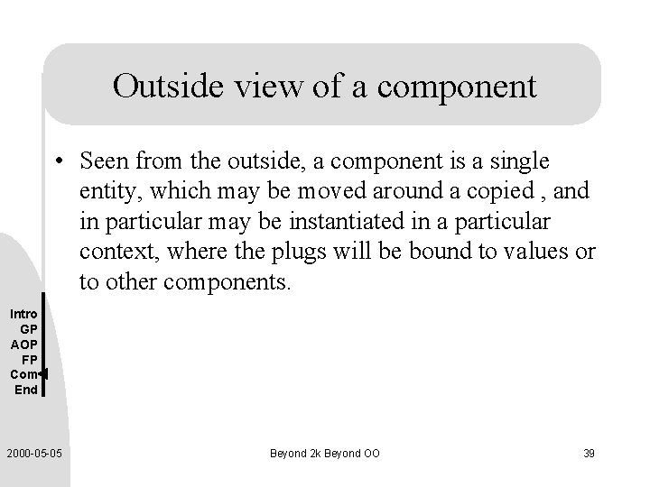 Outside view of a component • Seen from the outside, a component is a