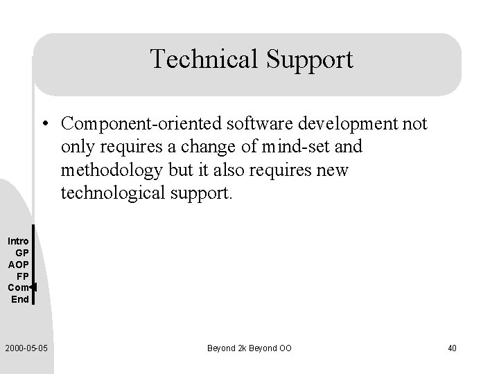 Technical Support • Component-oriented software development not only requires a change of mind-set and