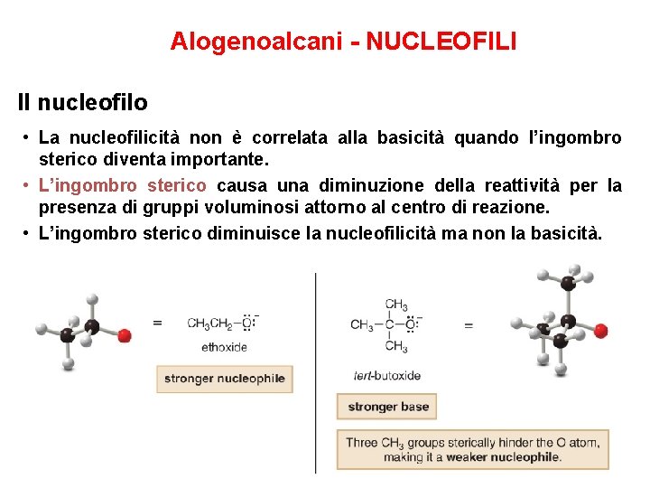 Alogenoalcani - NUCLEOFILI Il nucleofilo • La nucleofilicità non è correlata alla basicità quando