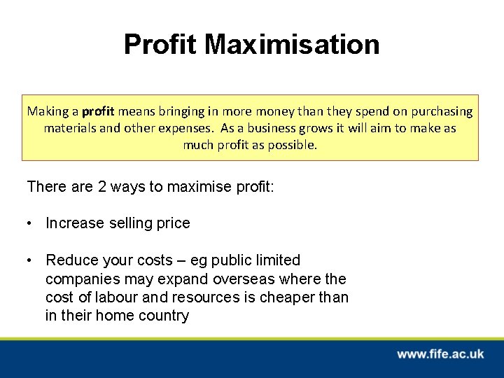 Profit Maximisation Making a profit means bringing in more money than they spend on