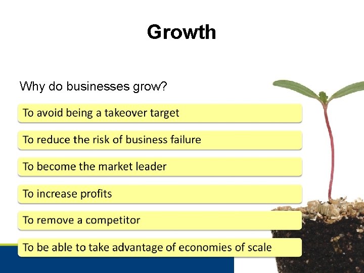Growth Why do businesses grow? 