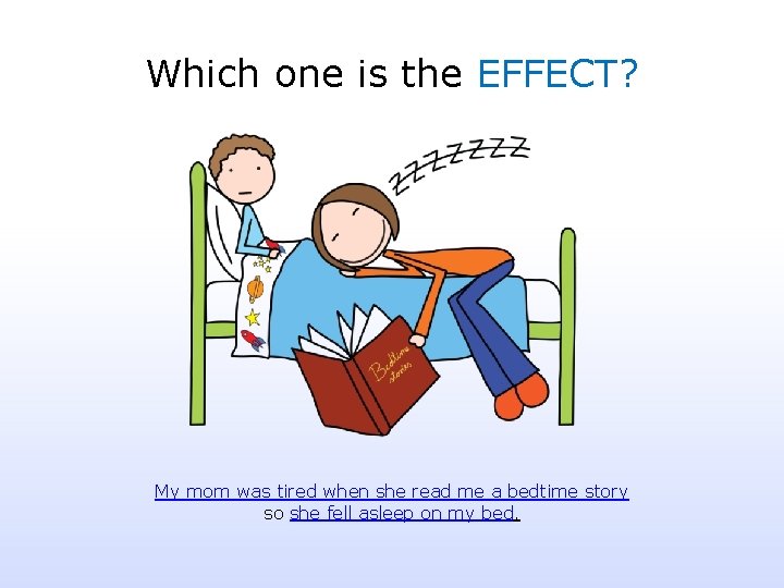 Which one is the EFFECT? My mom was tired when she read me a