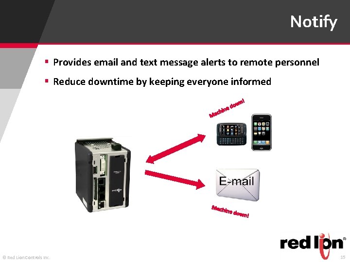 Notify § Provides email and text message alerts to remote personnel § Reduce downtime