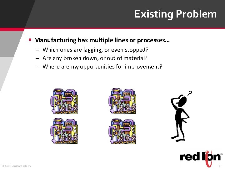Existing Problem § Manufacturing has multiple lines or processes… – Which ones are lagging,