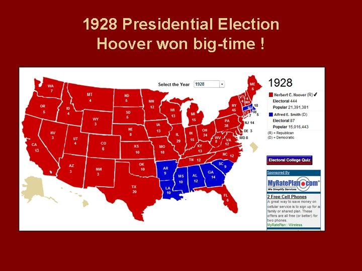 1928 Presidential Election Hoover won big-time ! 
