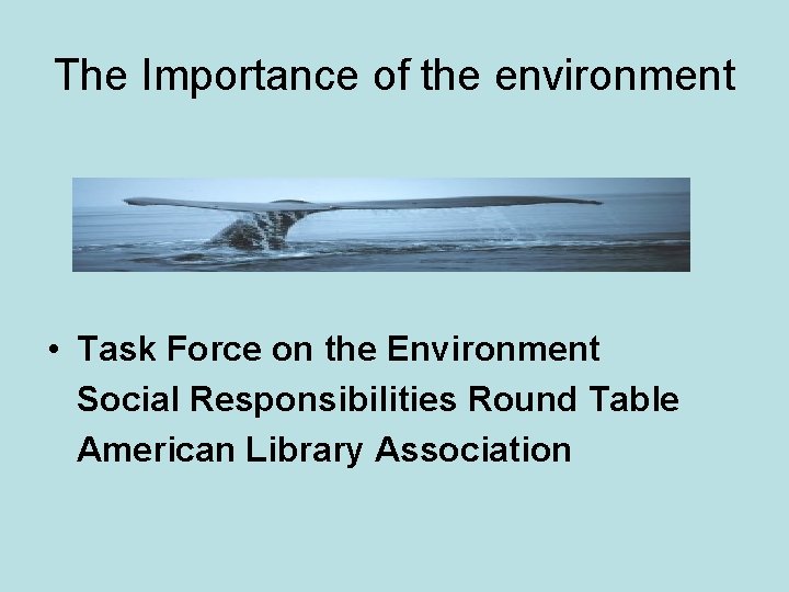 The Importance of the environment • Task Force on the Environment Social Responsibilities Round