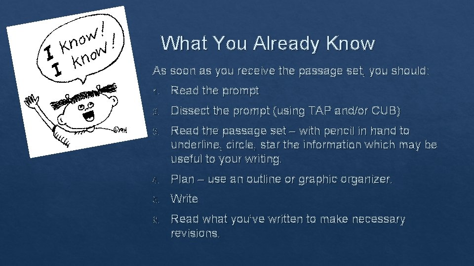 What You Already Know As soon as you receive the passage set, you should: