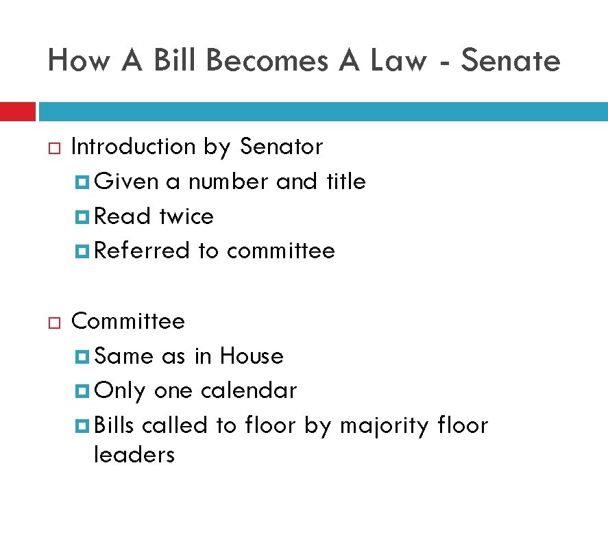How A Bill Becomes A Law - Senate Introduction by Senator Given a number