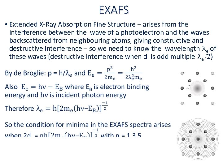 EXAFS • Extended X‐Ray Absorption Fine Structure – arises from the interference between the