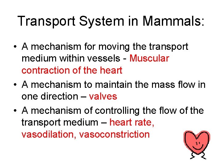 Transport System in Mammals: • A mechanism for moving the transport medium within vessels