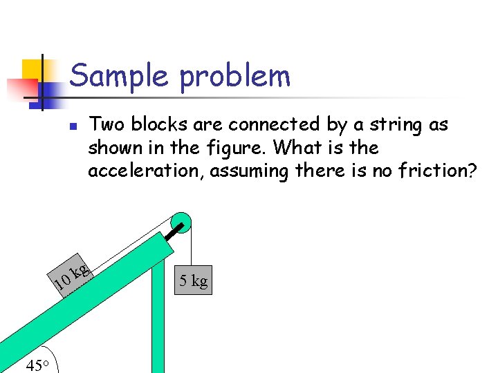 Sample problem n Two blocks are connected by a string as shown in the