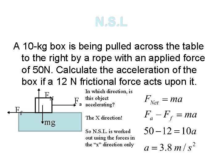 N. S. L A 10 -kg box is being pulled across the table to