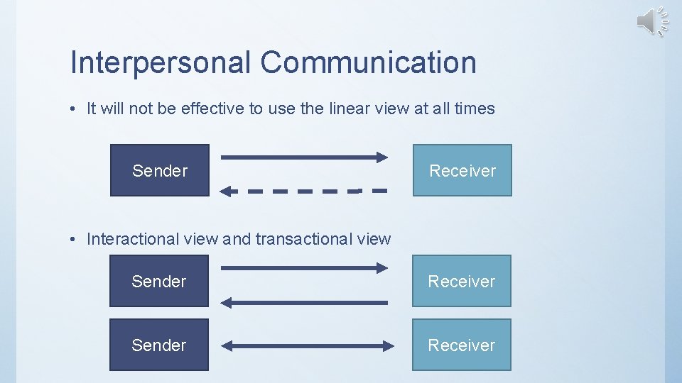 Interpersonal Communication • It will not be effective to use the linear view at
