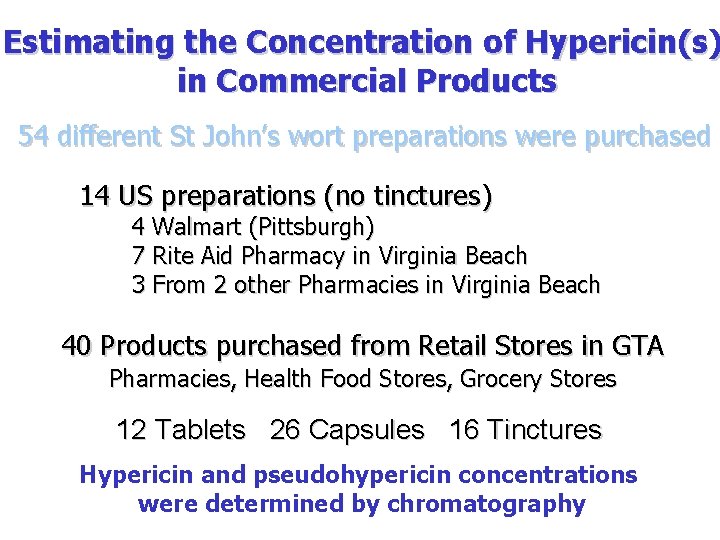 Estimating the Concentration of Hypericin(s) in Commercial Products 54 different St John’s wort preparations