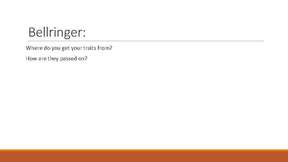 Bellringer: Where do you get your traits from? How are they passed on? 