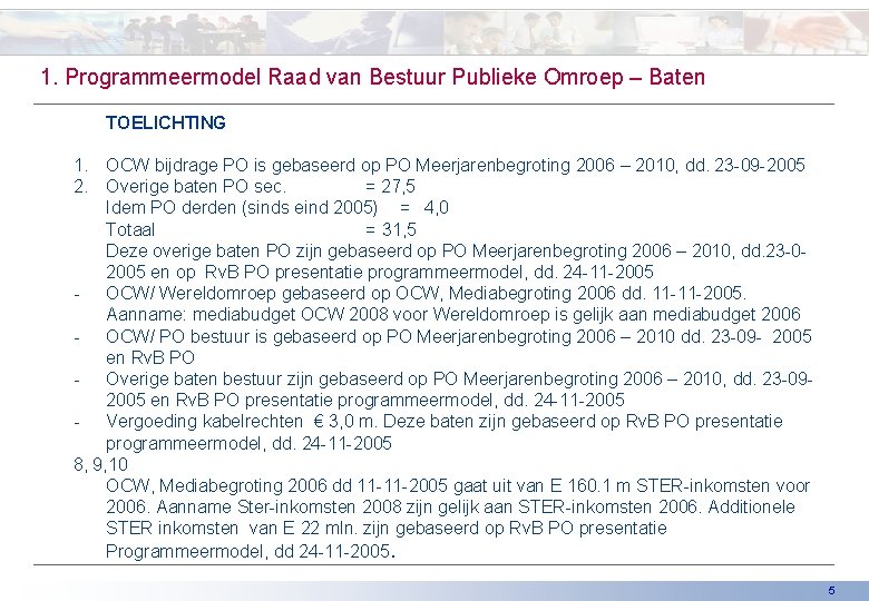 1. Programmeermodel Raad van Bestuur Publieke Omroep – Baten TOELICHTING 1. 2. OCW bijdrage