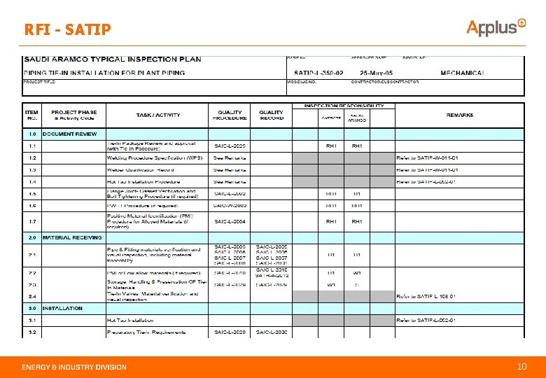 RFI - SATIP 10 