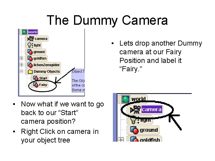 The Dummy Camera • Lets drop another Dummy camera at our Fairy Position and