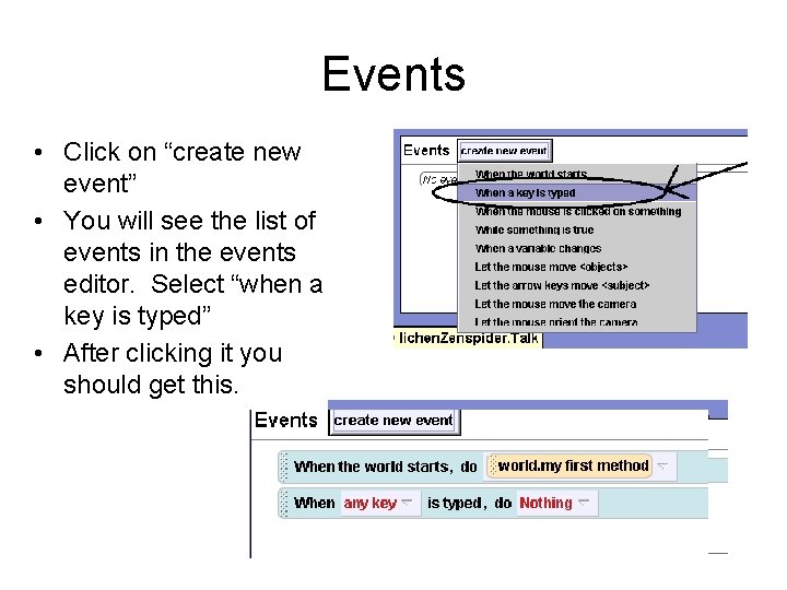 Events • Click on “create new event” • You will see the list of