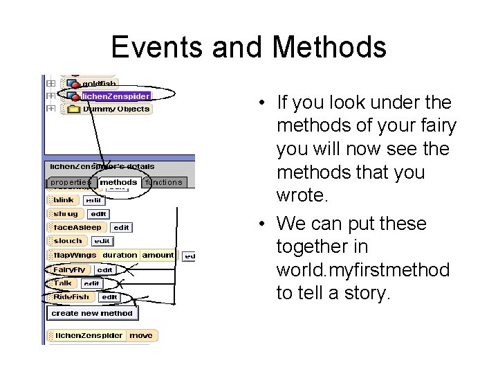 Events and Methods • If you look under the methods of your fairy you