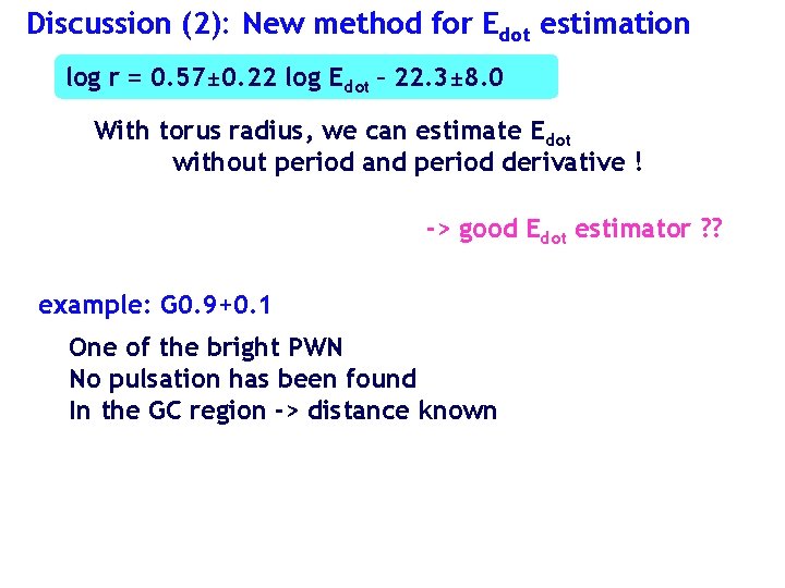 Discussion (2): New method for Edot estimation log r = 0. 57± 0. 22