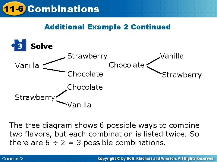 11 -6 Combinations Additional Example 2 Continued 3 Solve Strawberry Vanilla Chocolate Strawberry Vanilla