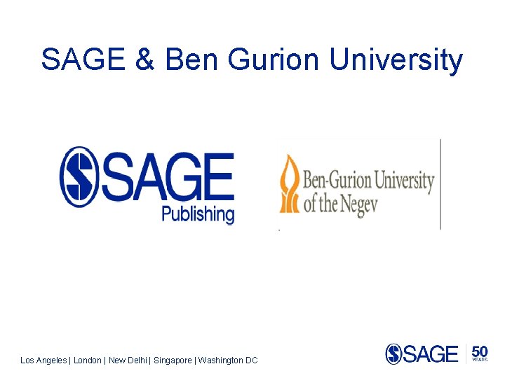 SAGE & Ben Gurion University Los Angeles | London | New Delhi | Singapore