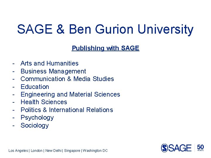 SAGE & Ben Gurion University Publishing with SAGE - Arts and Humanities Business Management