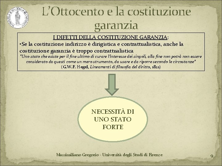 L’Ottocento e la costituzione garanzia I DIFETTI DELLA COSTITUZIONE GARANZIA: • Se la costituzione