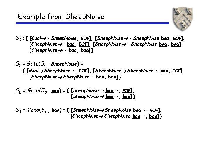 Example from Sheep. Noise S 0 : { [Goal • Sheep. Noise, EOF], [Sheep.