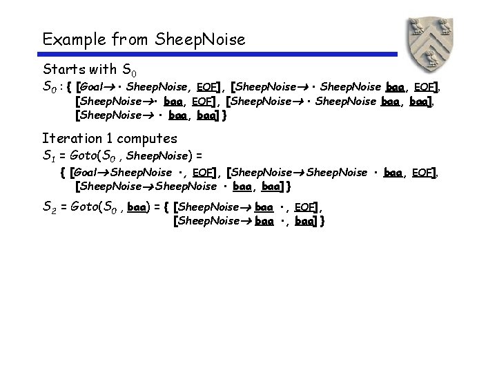 Example from Sheep. Noise Starts with S 0 : { [Goal • Sheep. Noise,