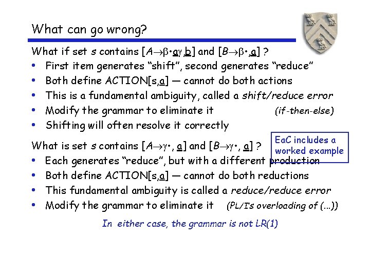 What can go wrong? What if set s contains [A • a , b]